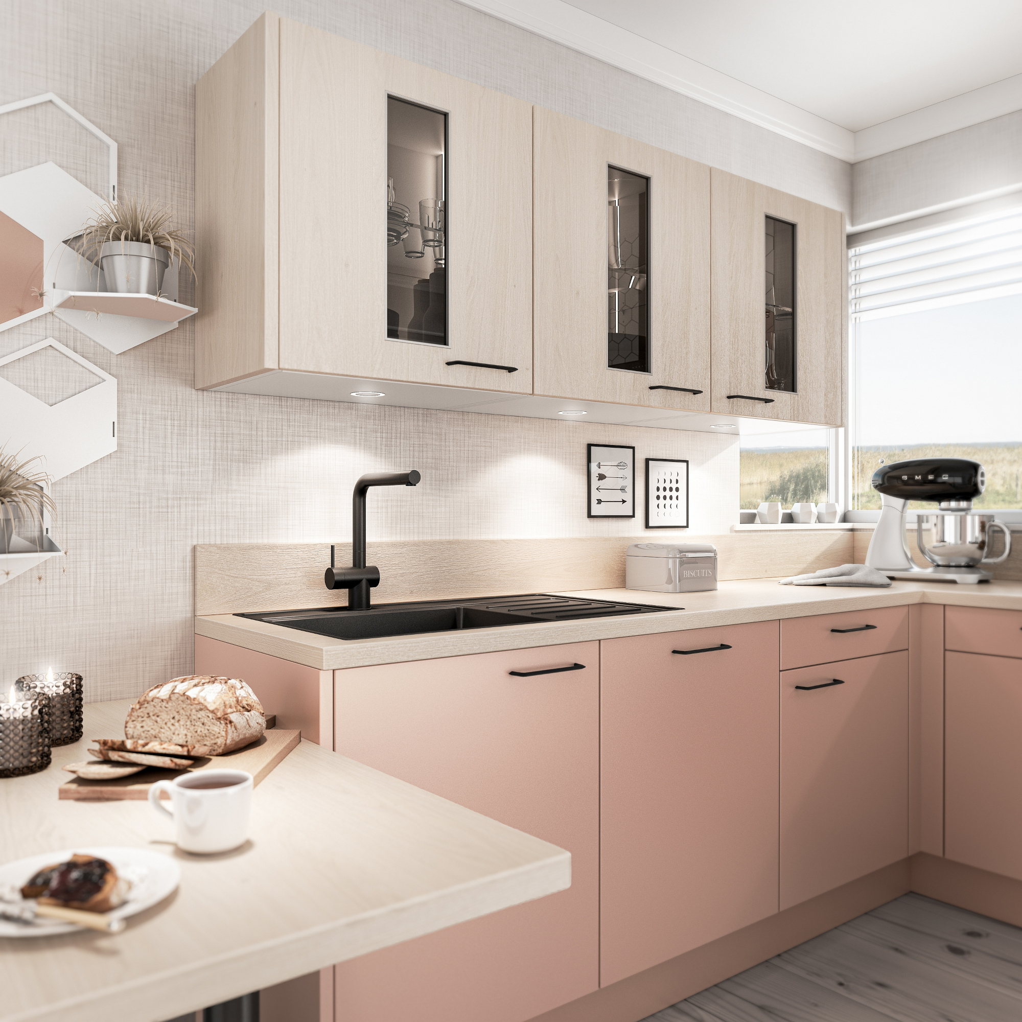 Artego Küche Pastell Apricot Casella White Oak